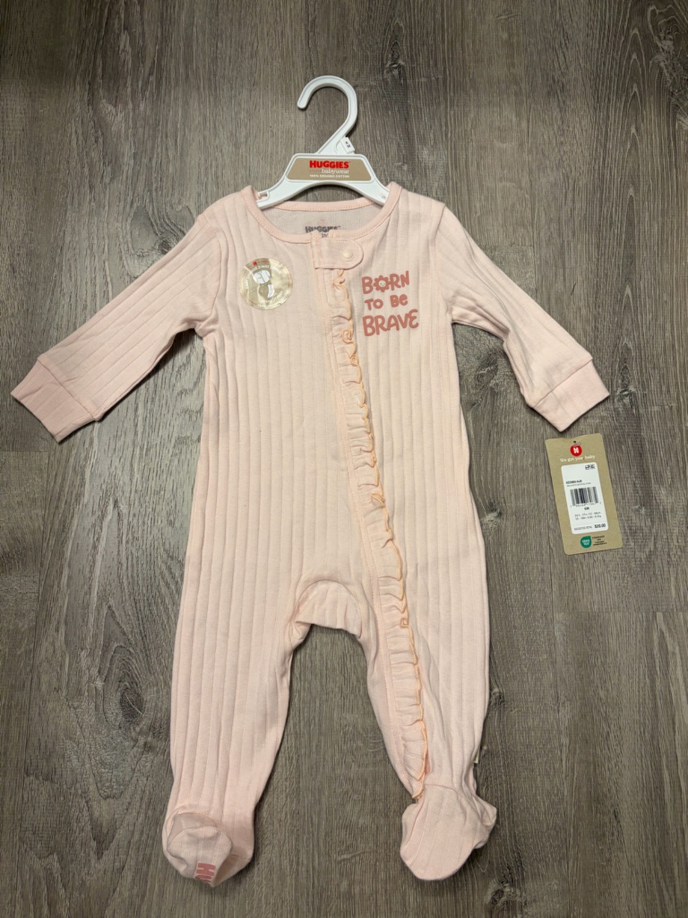 Baby Girl's Huggies‎ Pink Ribbed Footed One-Piece Pajamas- Size 6M- NWT